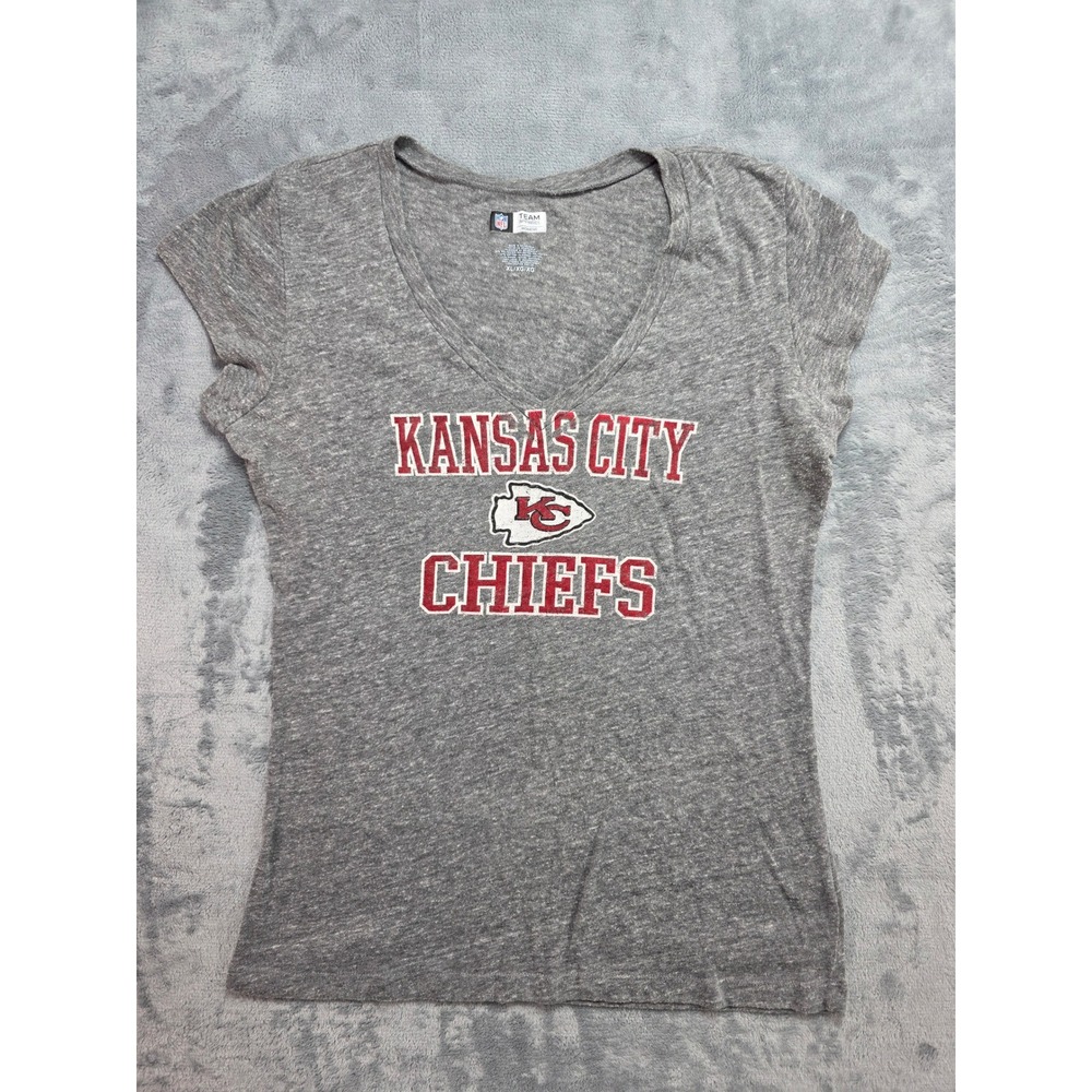 NFL Team Apparel Kansas City Chiefs Womens XL V-Neck T-Shirt Grey Heather 2AN3